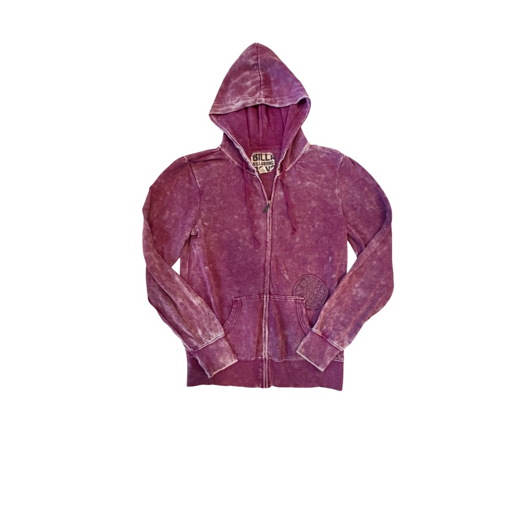 Billabong Purple Acid Wash Zip Up Hoodie Sweatshirt Large Logo Patch Surf Casual